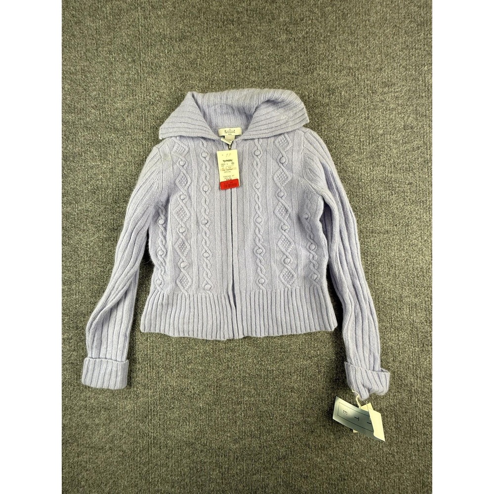 Rosanna Sweater Womens Petite PS Purple Cable Knit Full Zip Turtleneck Wool